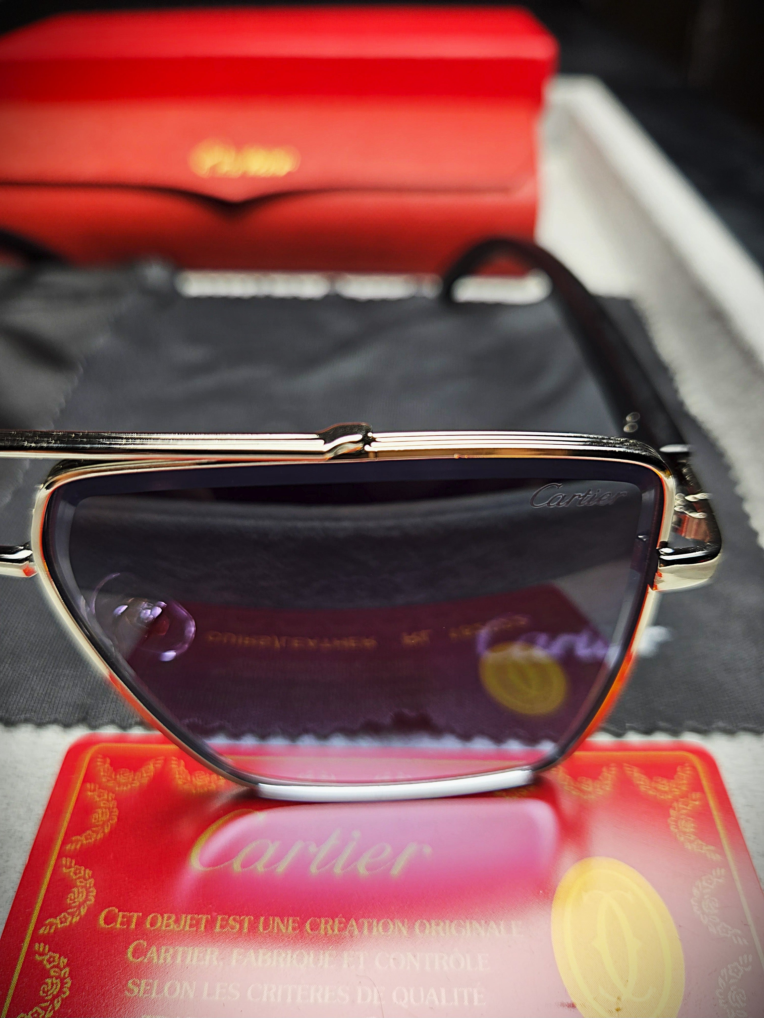 Cartier Black Frame Eyeglasses with Blue-Tinted Lenses