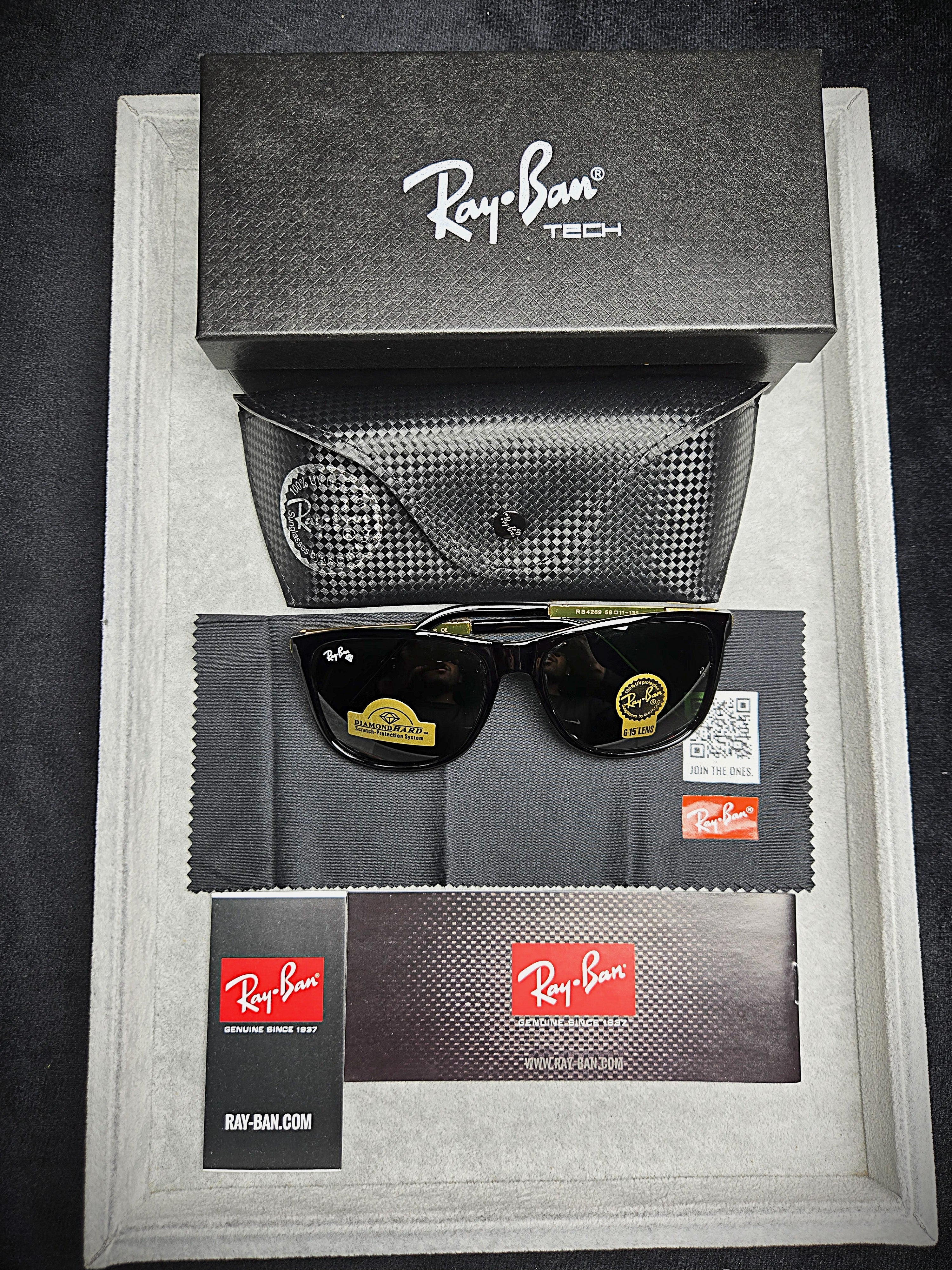 Ray-Ban Black Lenses with Black Frame and Gold Temples