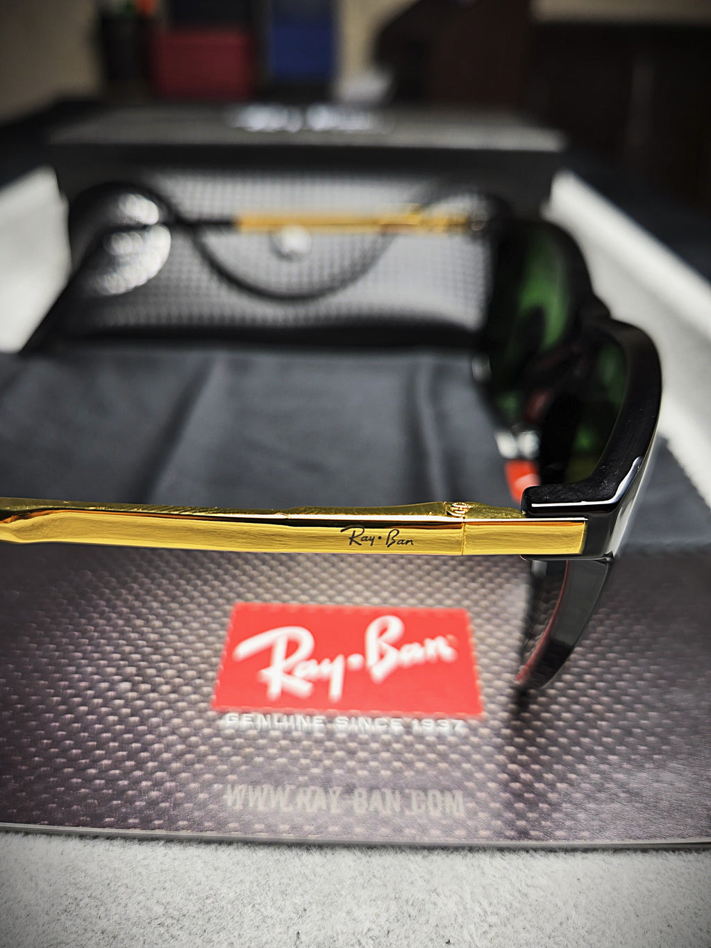 Ray-Ban Black Lenses with Black Frame and Gold Temples